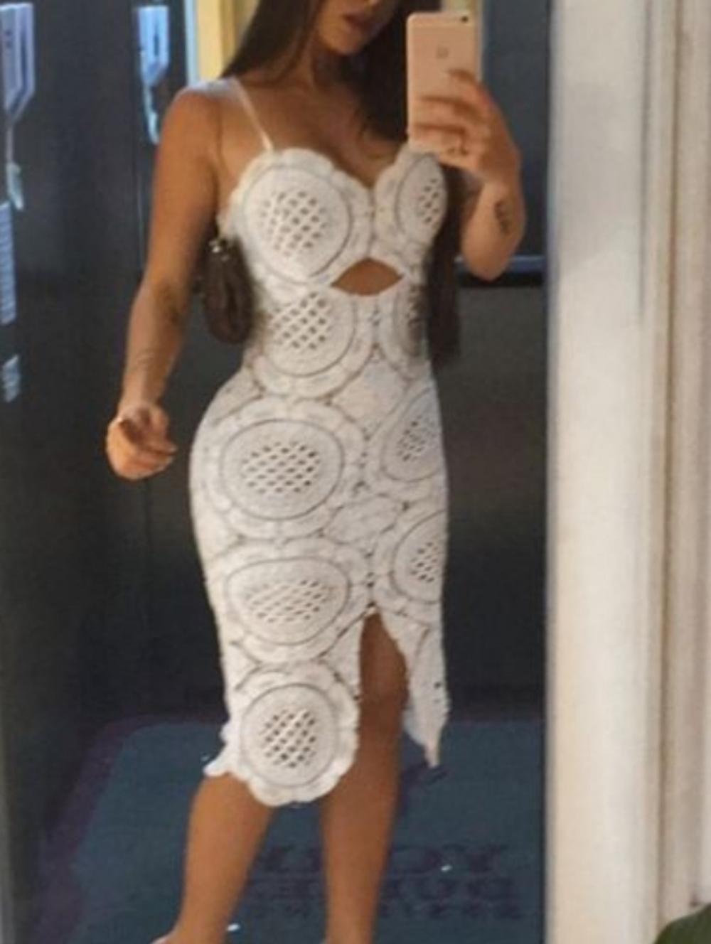Nude & White Crochet Mini Dress
